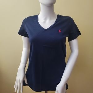 Polo Ralph Lauren Sport Dark Blue Red Logo Woman’s Shirt Size Medium